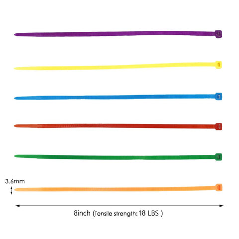 Nylon Zip Ties Multipack 300 Pcs 8 Inch 40Lb Tensile Assorted Colors For Indoor Outdoor DIY Projects Cable Management