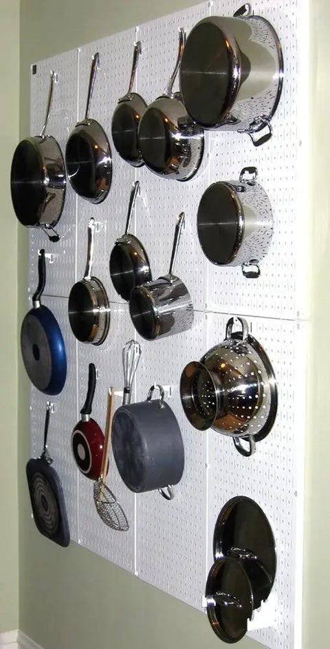 Heavy Duty Kitchen Pegboard Organizer Kit For Pots And Pans, White Pegboard With White Accessories, Wall Mounted Storage Rack That Wont Warp Or Crack, Game Changing Easy Install, Durable All In One Kitchen Organizer