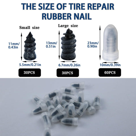 60 Piece Tire Repair Kit With Heavy Duty Plugs And Screws Quick Fix Puncture For Tubeless Tires Nail Sizes