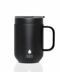Self Heating Coffee Mug With Rechargeable Battery And Digital Temperature Control Keeps Your Drinks Piping Hot All Day Long Sleek LED display shows temperature, 16 oz black stainless steel design.