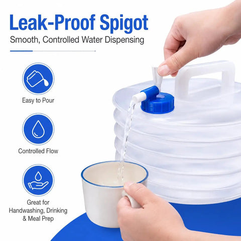Grab And Go Collapsible Water Container With Spigot For Travel And Camping, 4 Gallon Portable Water Storage with leak-proof spigot