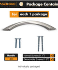 Package contents of 10 Pack Brushed Nickel Cabinet Pulls 5 Inch Arch Twisted Silver Handles including screws for installation.