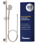 Solid Metal 27.5 Inch Shower Slide Bar System With Handheld Head And Hose Brushed Nickel Finish 2.5 GPM High Pressure Spray Wand