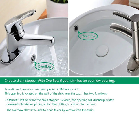 Bathroom Sink Drain Stopper Pop Up Assembly With Overflow Brushed Nickel Finish Easy Click To Seal And Drain demonstration.