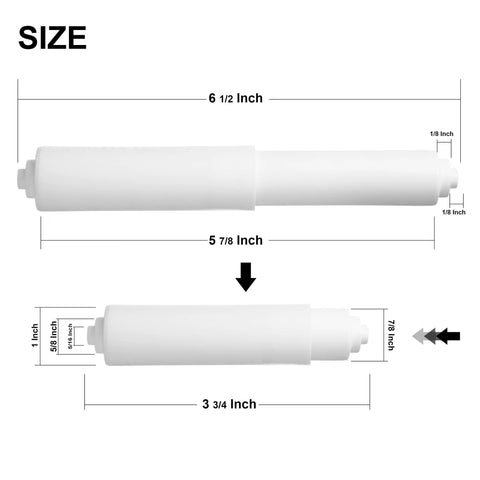 2 Pack White Toilet Paper Holder Roller Replacement Rod With Spring Loaded Action size dimensions illustration