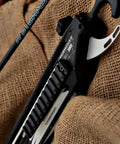 Close-up of FENRIS Rear Picatinny Rail For Crossbow Black Aluminum No Fuss Easy Install With Screws And Self Locking Washers Adds Tactical Versatility