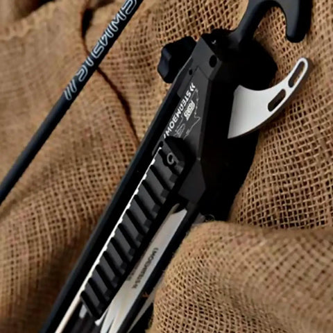 Close-up of FENRIS Rear Picatinny Rail For Crossbow Black Aluminum No Fuss Easy Install With Screws And Self Locking Washers Adds Tactical Versatility