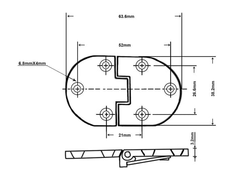 Technical drawing of Heavy Duty Solid Brass Butler Tray Hinges Two Pack, dimensions and flush closing design details.
