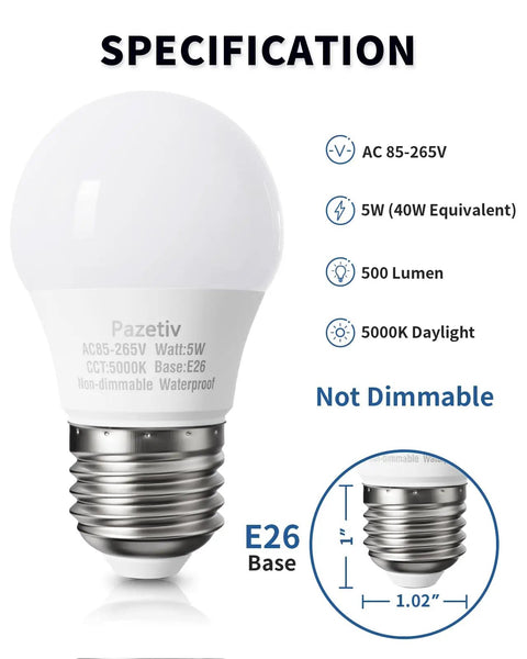 Super Bright 5W LED Refrigerator Light Bulb With E26 Base 120V 5000K Daylight Not Dimmable Replaces 40W Incandescent