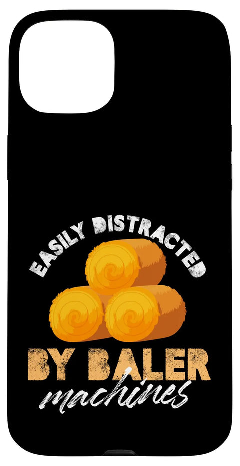 Baler Machines Hay Bale Farm Design Case For iPhone 15 Plus with hay bales graphic on black background
