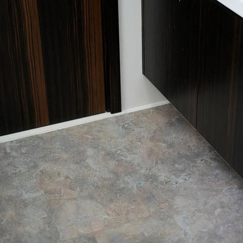 Self Adhesive Marble Look Peel And Stick Floor Tiles 12 By 12 Vinyl Sticker with a slip-resistant surface in a bathroom corner