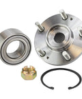 Front Wheel Bearing And Hub Assembly Kit For 2001-2006 Hyundai Santa Fe, 2005-2009 Tucson, And 2005-2008 Kia Sportage Durable Replacement With Easy Install And Long Lasting Performance, showing components including axle nut and ring