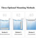 Three optional mounting methods for Badass Portable Ultrasonic Cleaner Bath with 600W Immersible Transducer, showing sizes and positions.
