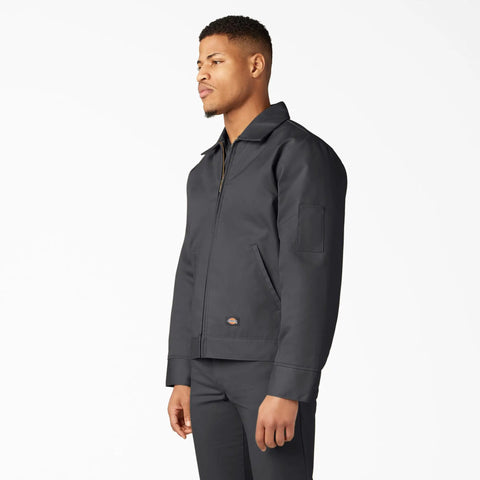 Classic Mens Lined Eisenhower Jacket Heavy Duty Workwear Rugged Poly Cotton Twill Wrinkle Resistant Charcoal Plus Size 3X side view