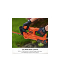 Person using 20V Max Cordless Hedge Trimmer With 18 Inch Dual Action Blade Delivers Up To 2400 Cuts Per Minute Handles Branches Up To Five Eighths Inch Includes Battery And Charger Lightweight With Reduced Vibration LHT218C1