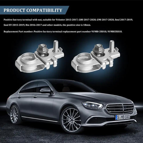 Rock Solid Galvanized Copper Battery Terminal Connector And Cable End With Locking Nuts And Top Post Positive Replacement, 18mm size.