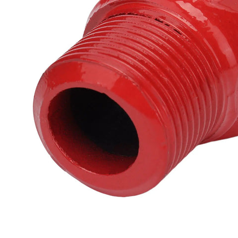 Heavy Duty Manual Pipe Bender Made From Heat Treated Carbon Steel For Precise Plumbing And Electrical Work Accurately Bends Galvanized And Aluminum Conduit Through 180 Degrees Essential Tool For Pros close-up of red threaded pipe end