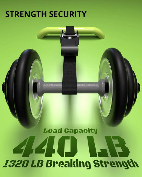 Rock Solid Hookless Ratchet Straps Pack A Slick Endless Loop Design For Zero Scratch Damage And Hardened Closure Mechanisms Making Load Handling Hella Easy In This Reliable Two Pack, showcasing a ratchet strap with load capacity of 440 lb.