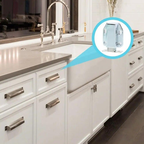 Ultra Smooth Push To Open Cabinet Door Catch Lock Spring Loaded Zinc Alloy Hardware Fits Kitchen Cupboard Drawer Latch Silver 2.55 Inch close-up in modern kitchen.