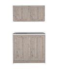 Modern Two Piece Light Grey Cabinet Set Featuring Dual Countertops Spacious Storage Console For Living Room, upper and lower cabinet view.