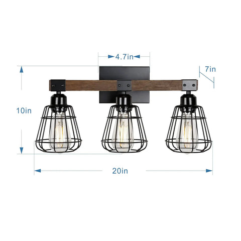 Must Have Farmhouse Vanity Light For Bathroom With Three Lights Rustic Wood And Matte Black Industrial Wall Fixture Over Mirror