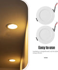 ROMISBABA 10 Pcs White LED Recessed Downlight Retrofit with Metal Housing, Bright Yet Soft Lighting, Flush Mount Ceiling Spot Light Kit for Living Room showing installation in ceiling.