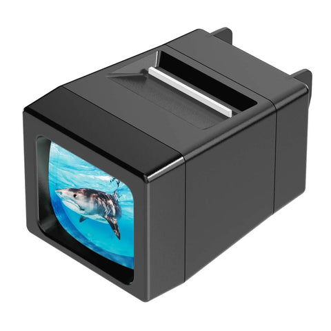 Lit 35mm Slide Viewer With Real Glass Lens, Illuminated, 2x Magnification, Ultra Portable Pocket Size, shark slide view shown.