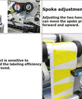 Spoke adjustment handle on Automatic Round Bottle Labeler With Roller Conveyor for precise label application.