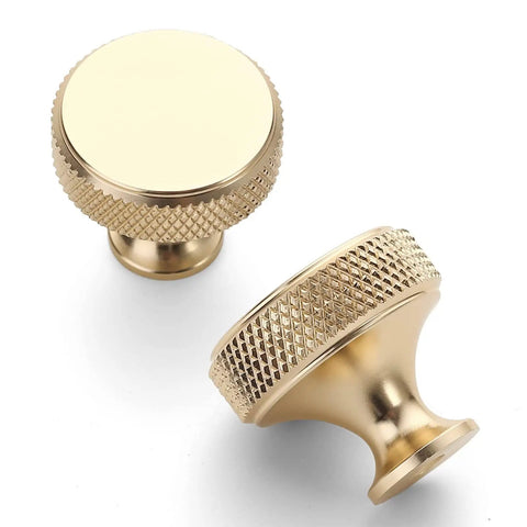 10 Pack Gold Knurled Cabinet Knobs For Drawers, Dressers, Cupboards And Wardrobes, Sleek Knurled Handles, Brass Construction