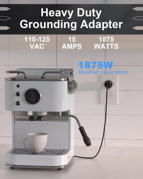 Hella Durable 3 Prong To 2 Prong Outlet Adapter And Fireproof Polarized Splitter Converter Built Tough For Heavy Duty Wall Plug Tasks At Home Provides Rock Solid 1875 Watt Power In A 4 Pack beside coffee maker in kitchen.