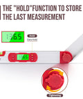 Top Shelf 16 Inch Digital Angle Finder Gauge With Spot On Readings Protractor Plus 0 To 220 Degree Arc, showing hold function and measurement display.