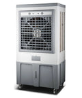 Heavy Duty Evaporative Air Cooler With Three Speed Settings And Six Included Ice Packs For Smooth Swamp Cooling That Kicks Summer Heat To The Curb Perfect For Factories Or Digs, portable metal design with fan and ice pack feature.