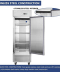 Heavy Duty Double Door Commercial Fridge with stainless steel interior, 42 cubic feet, digital control for bars and restaurants.