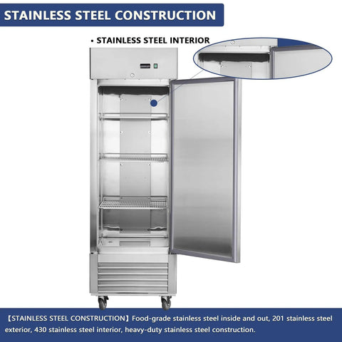 Heavy Duty Double Door Commercial Fridge with stainless steel interior, 42 cubic feet, digital control for bars and restaurants.