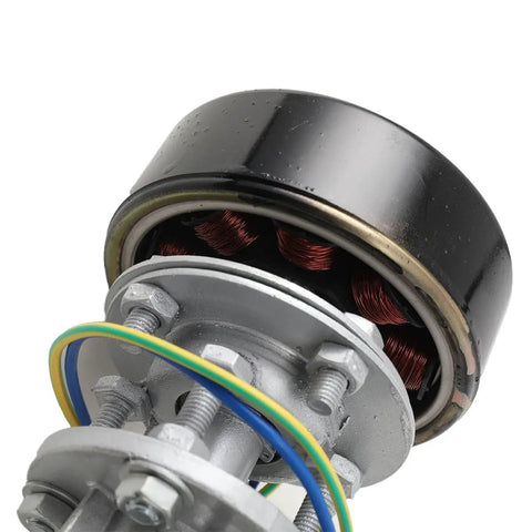 Close-up of 1000W Portable Water Turbine Generator, showing aluminum alloy construction and wiring details