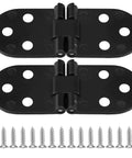 Rock Solid 2 Piece 180 Degree Flip Top Hinges For Folding Tables, Black zinc alloy hinges with screws, 70 mm body, 180 degree swing.