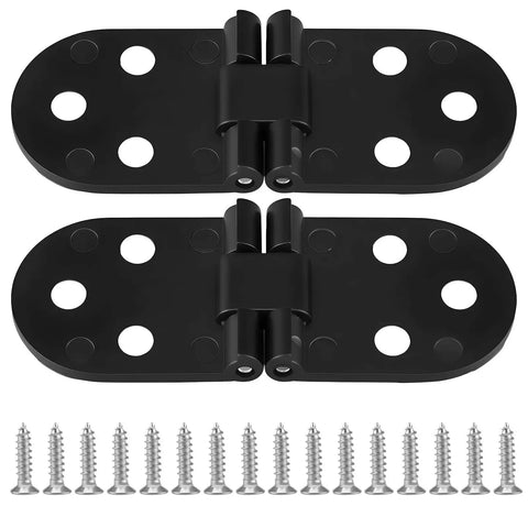 Rock Solid 2 Piece 180 Degree Flip Top Hinges For Folding Tables, Black zinc alloy hinges with screws, 70 mm body, 180 degree swing.