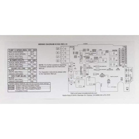 Wiring diagram for Left Hand Spa Control Module PS6702Y LH P1 Blue 115V 230V Replacement For Hot Tubs And Pools.