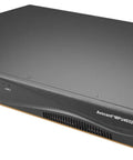 32 Port KVM over IP switch, sleek black design, USB and LAN ports, ideal for remote management in data centers.