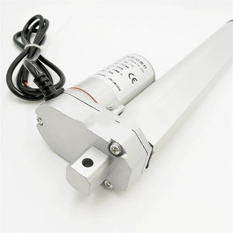 Powerful 12V Electric Linear Actuator With Smooth 45mm/s Speed, 200N Force For Industrial Heavy Duty Lifts And Reliable Motion Control Systems close-up view showing motor and aluminum casing.