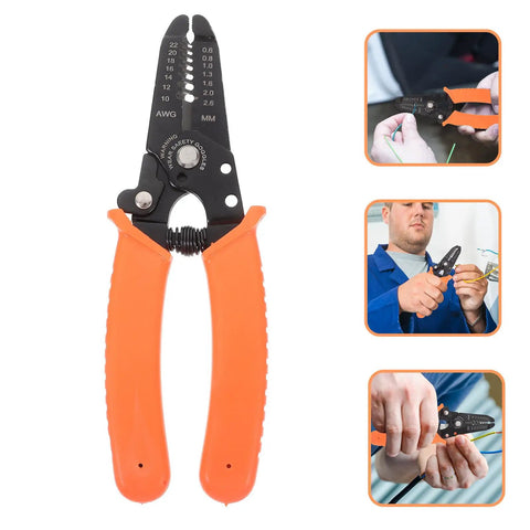 Multifunctional Wire Stripper Tool For Automotive Wires And Cables, Handy To Use With Durable Chromium Vanadium Alloy Steel And PVC, Locks In Place For Precise Radial Cutting, Built Tough DIY Wiring And Auto Repair Tool, orange-handled wire stripper with AWG/MM scale