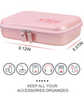 Heavy Duty Travel Electronic Organizer Case With Sleek Cable Pouch For Chargers And Gadgets in pink, dimensions shown.