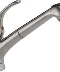 Stainless Steel Kitchen Faucet With High Arc Spout Nine And Five Eighths Inch Long Ten Inch High Spout Six And Eleven Sixteenths Inch From Deck To Aerator Includes Optional Eight Inch Escutcheon Fifty Nine Inch Hose Solid Build No Fuss Install