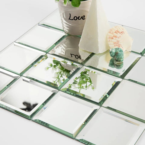 Peel And Stick 4 Inch Beveled Mirror Glass Tiles Silver Crystal Mosaic For Kitchen Backsplash And Bathroom, 46 Sheets Total 5 Sq Ft