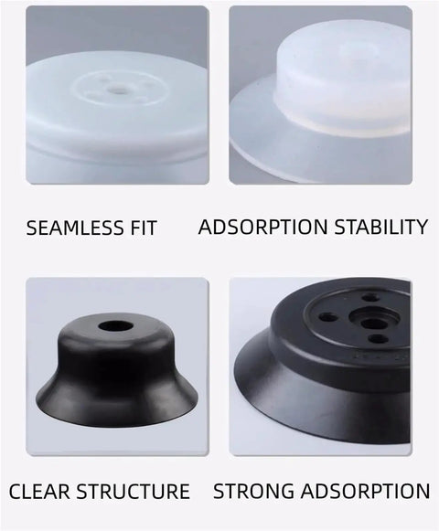 Powerful Pfg30n Silicone Vacuum Suction Cups displayed in four angles showcasing their clear and black silicone material.