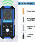 Heavy Duty Metal Detector and Wood Stud Finder, Real Deal Wall Scanner with Backlit Display showing 4 scan modes and screen.