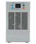 Sleek Semiconductor Water Chiller For Aquarium Tanks 20 Liter Capacity With 70 Watt Cooling Power Compact Electric Cooling Unit US Plug front view with control panel and air vents.