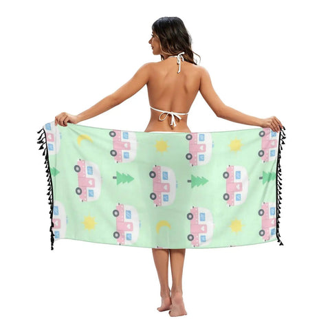 Loose Fit Swim Cover Up For Hot Summer Days Ultra Lightweight Beachwear with camper pattern shown from back view