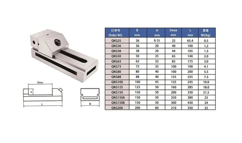 Heavy Duty Cnc Machine Vise With V Jaw Design And Quick Swap Faces For Rock Solid Grip on dimensions and specifications chart.