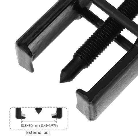 Close-up of a black 3-inch two-jaw gear puller with CR-V steel for removing bearings and pulleys